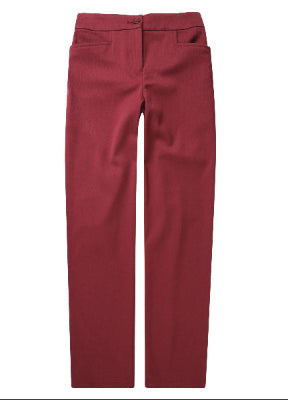 Front view of Midford 7402 maroon girls’ school pants showing waist band and pockets