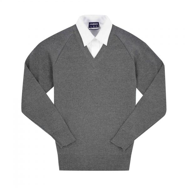 Grey School Uniform Jumper  V Neck Cotton Midford Jum3100