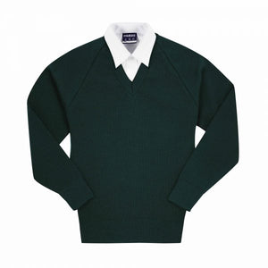 Jumper  V Neck Wool bottle green School Uniform