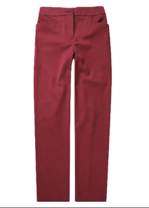 Front view of Midford Girls Tailored Elastic Back Pants in Maroon – straight leg, elastic waistband, durable school pants.