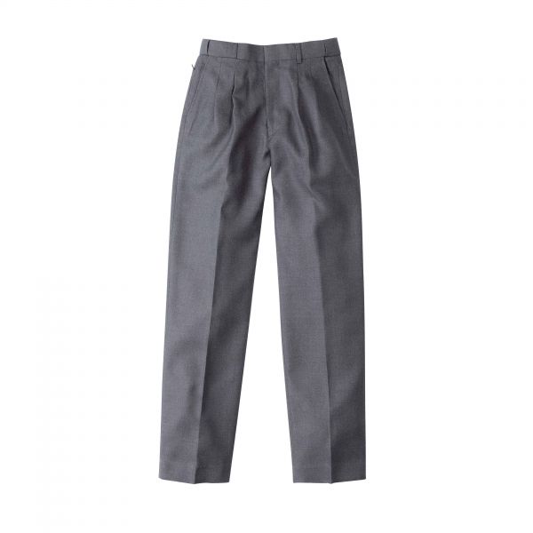 Front view Midford Mens Extendable School Pants in Dark Grey Melange – discreet waistband, tailored fit, durable trousers.