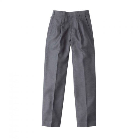 Front view Midford Mens Extendable School Pants in Dark Grey Melange – discreet waistband, tailored fit, durable trousers.