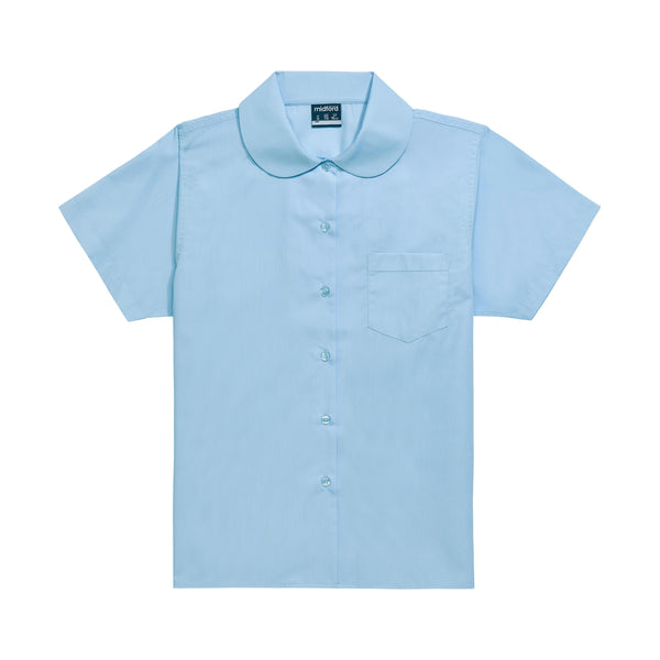 Midford Girls Peter Pan Blouse in White – classic school blouse with Peter Pan collar, durable polyester/cotton. 5045 Sky Blue